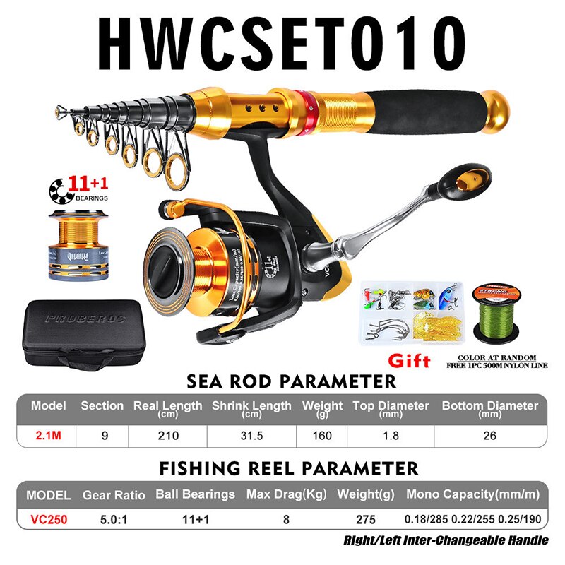 Fishing Accessories Bag Fishing Rods reel combo Fishing Lures Set Hard Bait Señuelos De Pesca Mar Cebos Artificial Lures Tackle: HWCSET010-2.1M