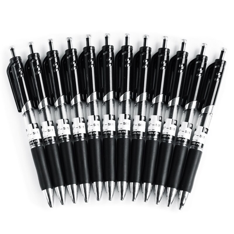 12PCS DELI S01 / S02 Push Gel Pen Black Pen 0.5 / 0.7 MM Signing Pen Red Blue Ink / Box