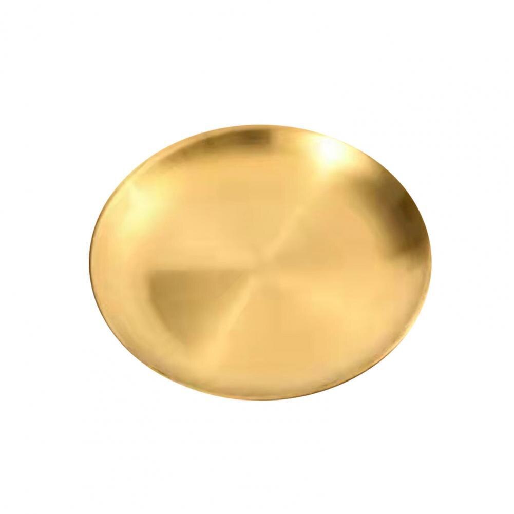 Buffet Plate Round Shape Fruit Plate 201 Stainless Steel Multifunctional Convenient Smooth Surface Western Food Tray:  Golden 17cm