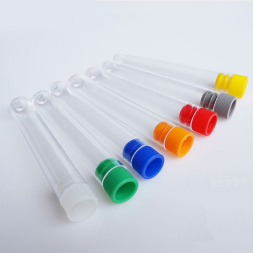 100pcs 16x100 mm Plastic Test Tube With Cap 5 Colors Of Cap To Choose Clear Like Glass