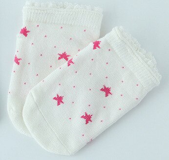 one pairs 100% cotton baby socks rubber slip-resistant little star print with lace ruffle trim 0-2/2-3Y: pink star / 2 to 3 years