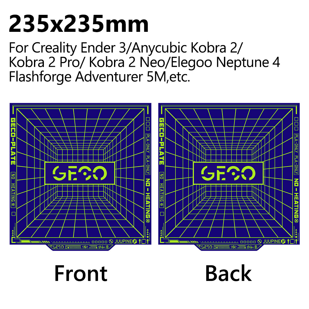 GECO Plate Pla Cold Build Pate For X1C P1S A1 Kobra S1 K1c Ender 3 Se K1 Max No Clog Spring Steel Double Sided Super Adhesion: 2.2mm / Blue