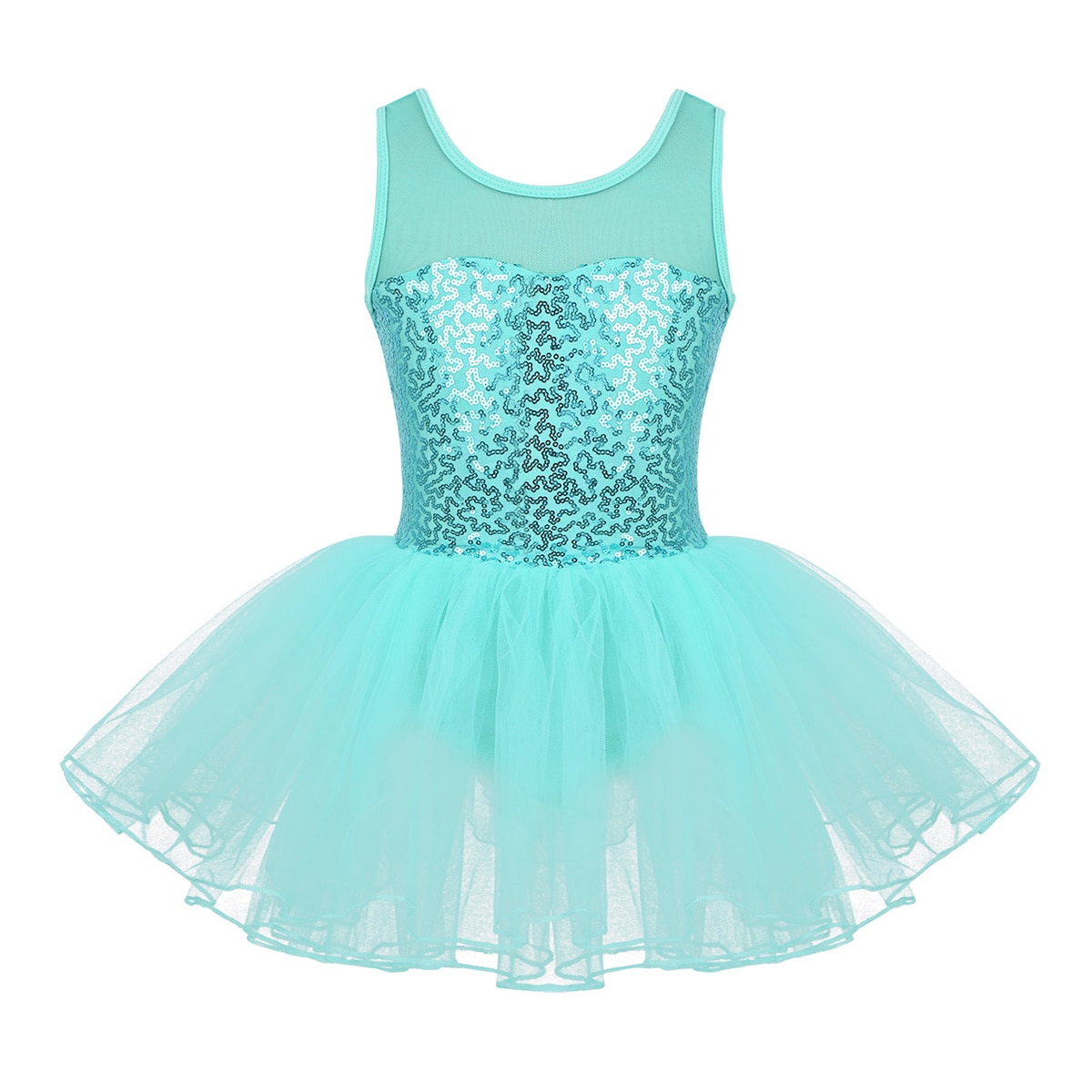 Paillettes enfants filles ballerine Dancewear sans manches maille extensible épissure Ballet danse Tulle gymnastique justaucorps maille Tutu robe: Mint Green / 6