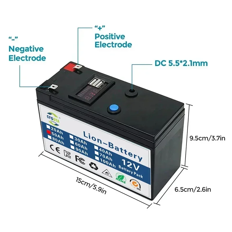 Brandneues Sprühgerät 12 V 50 Ah 3S6P Volt integrierter Hochstrom 30 A BMS 18650 Lithium-Akku für Elektrofahrzeugbatterie