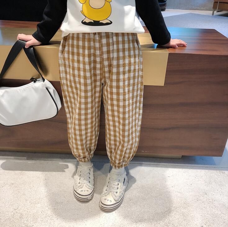 Pantalones a cuadros para niños y niñas de estilo coreano , pantalones de Otoño de algodón a la para niños, 2-7t YQ611