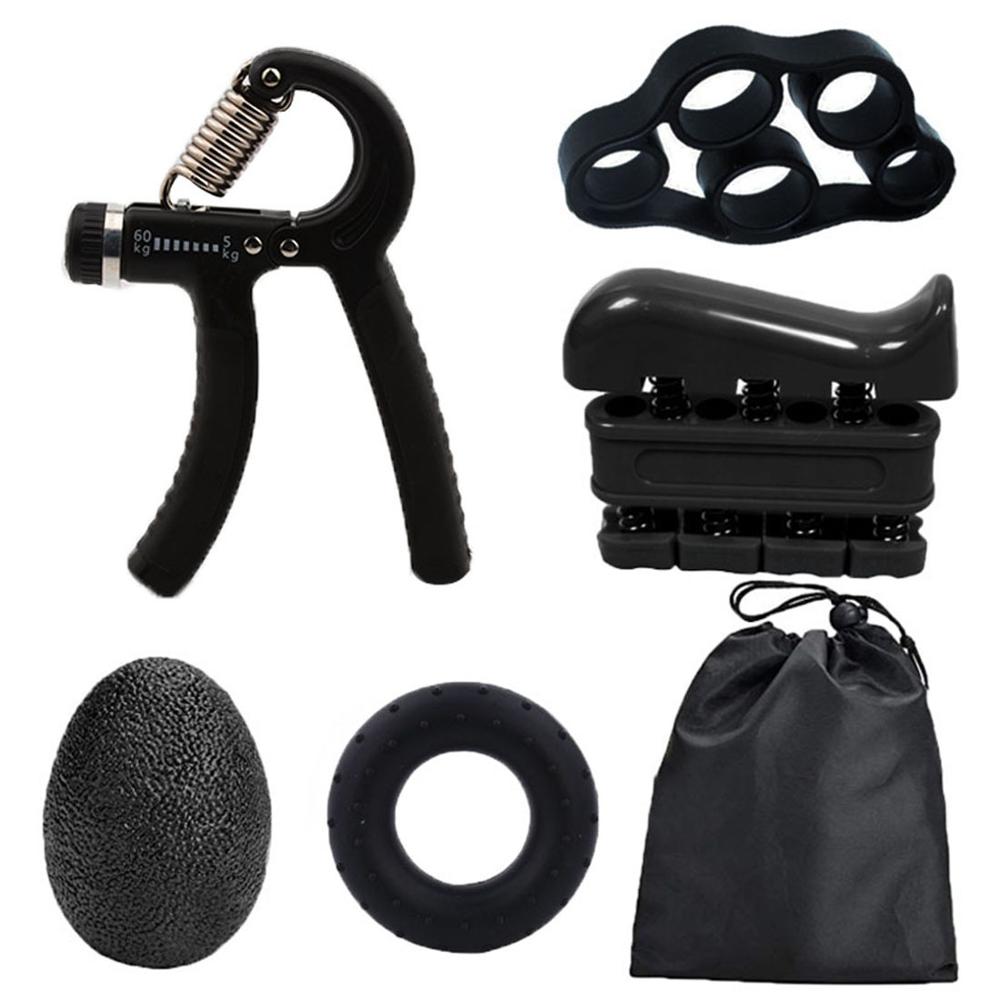 5pcs Fitness Gym Adjustable 10-60KG Hand Grip Ring Finger Forearm Strength Muscle Recovery Hand Gripper Exerciser Training Ball: Black