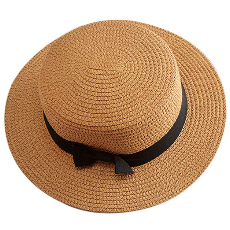 Kvinnor solhatt sommar strand stråhatt dam femme resor bowknot panama hatt platt hona: Default Title