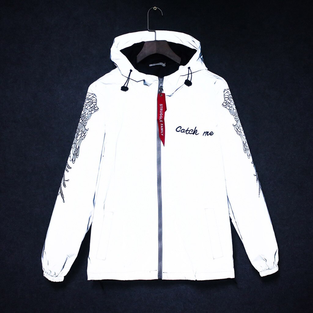 Reflective Jacket Men Women Harajuku Windbreaker Jackets Hooded Streetwear Coat Hooded Fluorescent Clothing Cycling Jacket