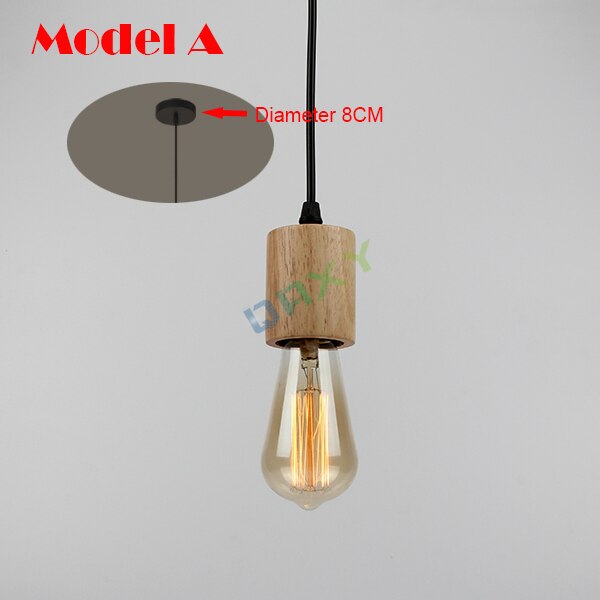 E27 Houten Houder Hanger Lampen Met Zwarte Draad/Witte Draad Indoor Licht Voor Kleding Winkel Eetkamer pub [D9564]: Model A Black Wire / Without Bulb