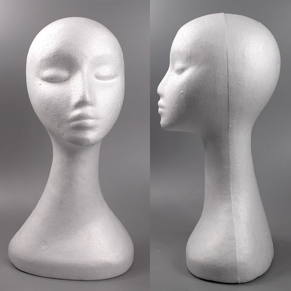 Female Plastic Plain Face Mannequin Manikin Head Model Wig Sunglasses Eyeglass Hat Cap Display Stander - White Black Skin Color