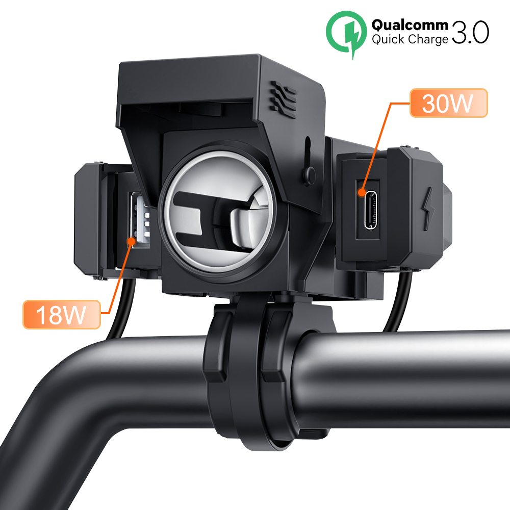 Extractme QC3.0 Motorcycle USB Charger 12V Waterproof Socket Handlebar Cell Quick Charger Adapter with Voltmeter Motor Accessory: PURPLE