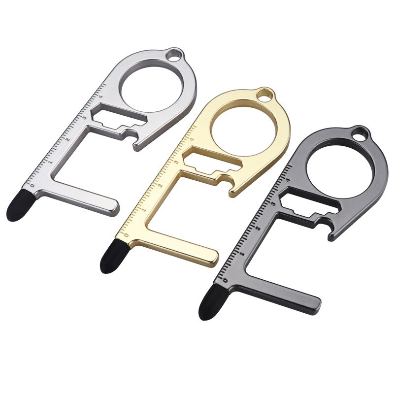 Antimicrobial Key Chain Door Opener Beer Trigger Touch Screen Key Chains Open Door No-Touch Key Press Elevator Tool Hygiene