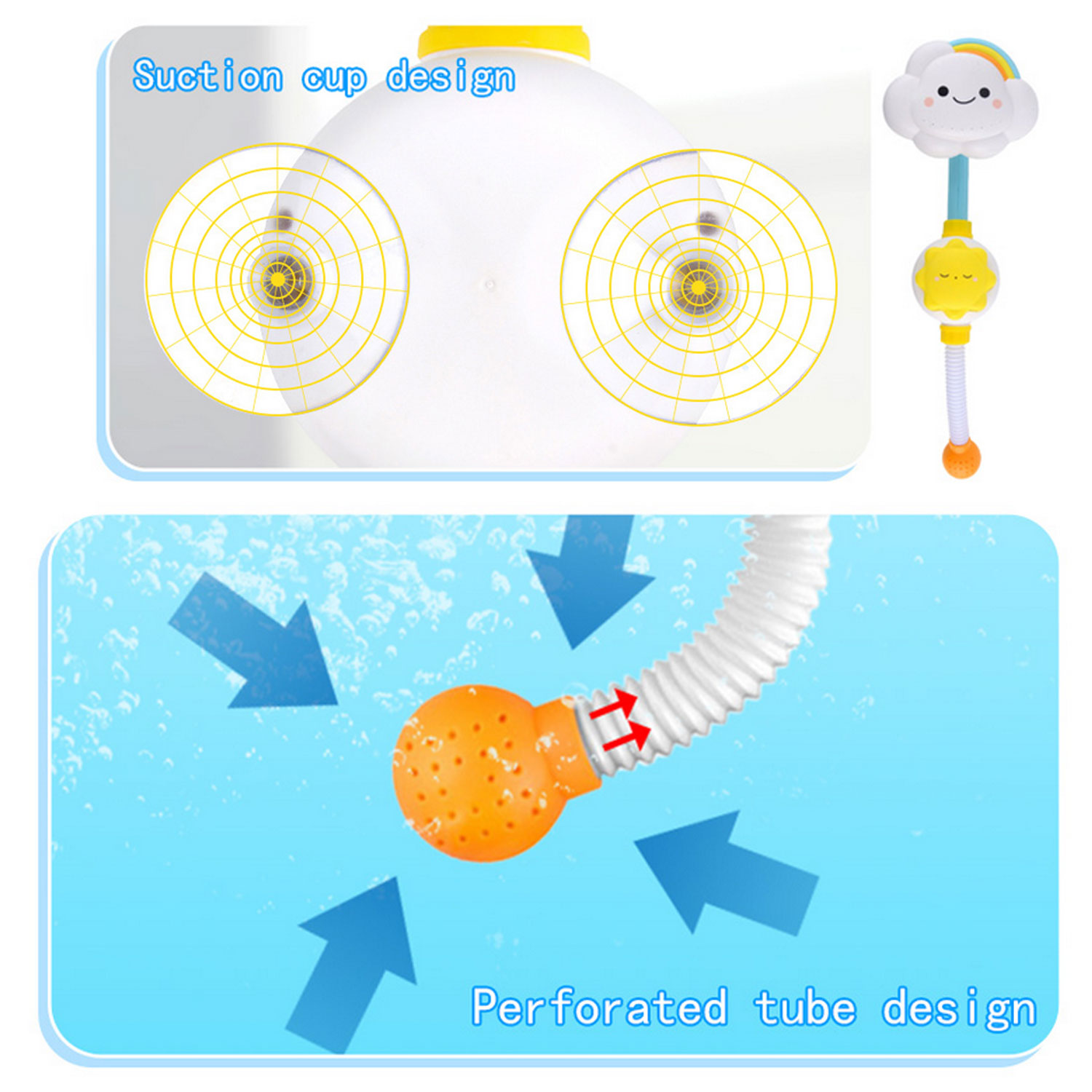 Baby Bath Toys Cloud Shape Bathtub Faucet Shower Head Bathing Watering Sprayer with Spouts Suckers for Kids Infants