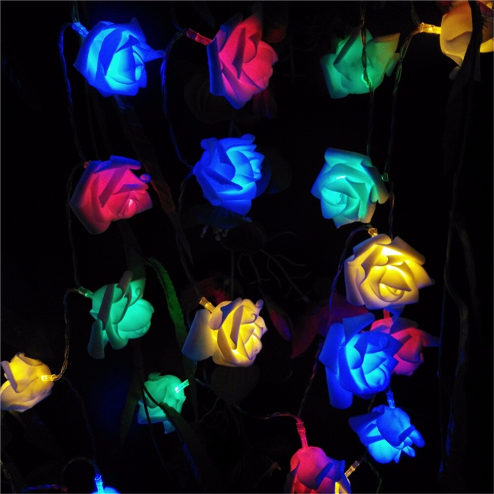 YIYANG 2M Wedding Decoration Rose Flower LED Bouquet String Lights Battery Rosa Christmas Festival Party Garden Bedroom Lumiere