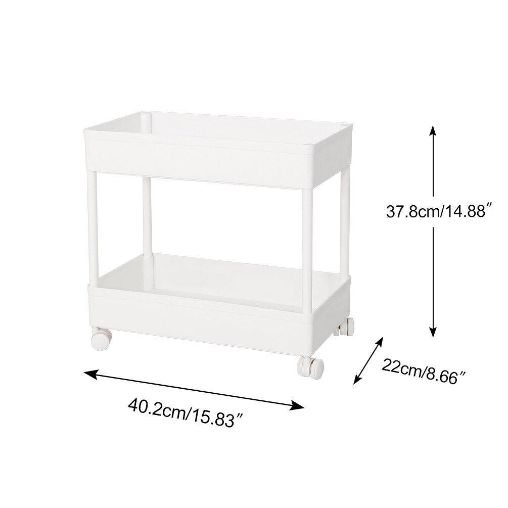 BAOYOUNI 2 Tier Plastic Slim Trolley Movable Storage Cart Pull Out Trolley Shelf with Wheels for Kitchen Bathroom White: L Size