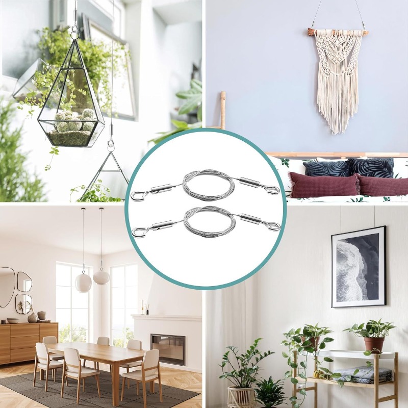 Adjustable Wire Rope Spring Hook Clothesline Picture Hanging Wire Stainless Steel Cable Supports Mirror Frame Set