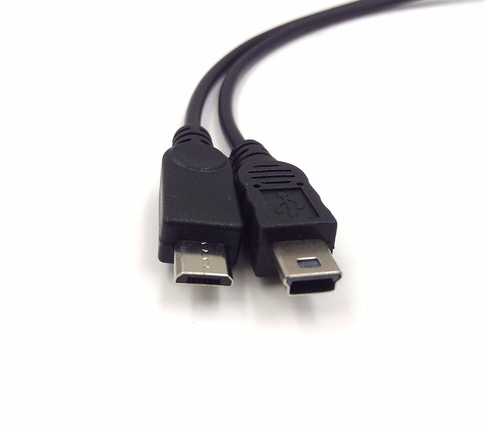 Mini usb 1 to 2 y splitter kabel, usb 2.0 mini 5- pin hun til han + micro usb han konverter højhastigheds ladekabel ledning