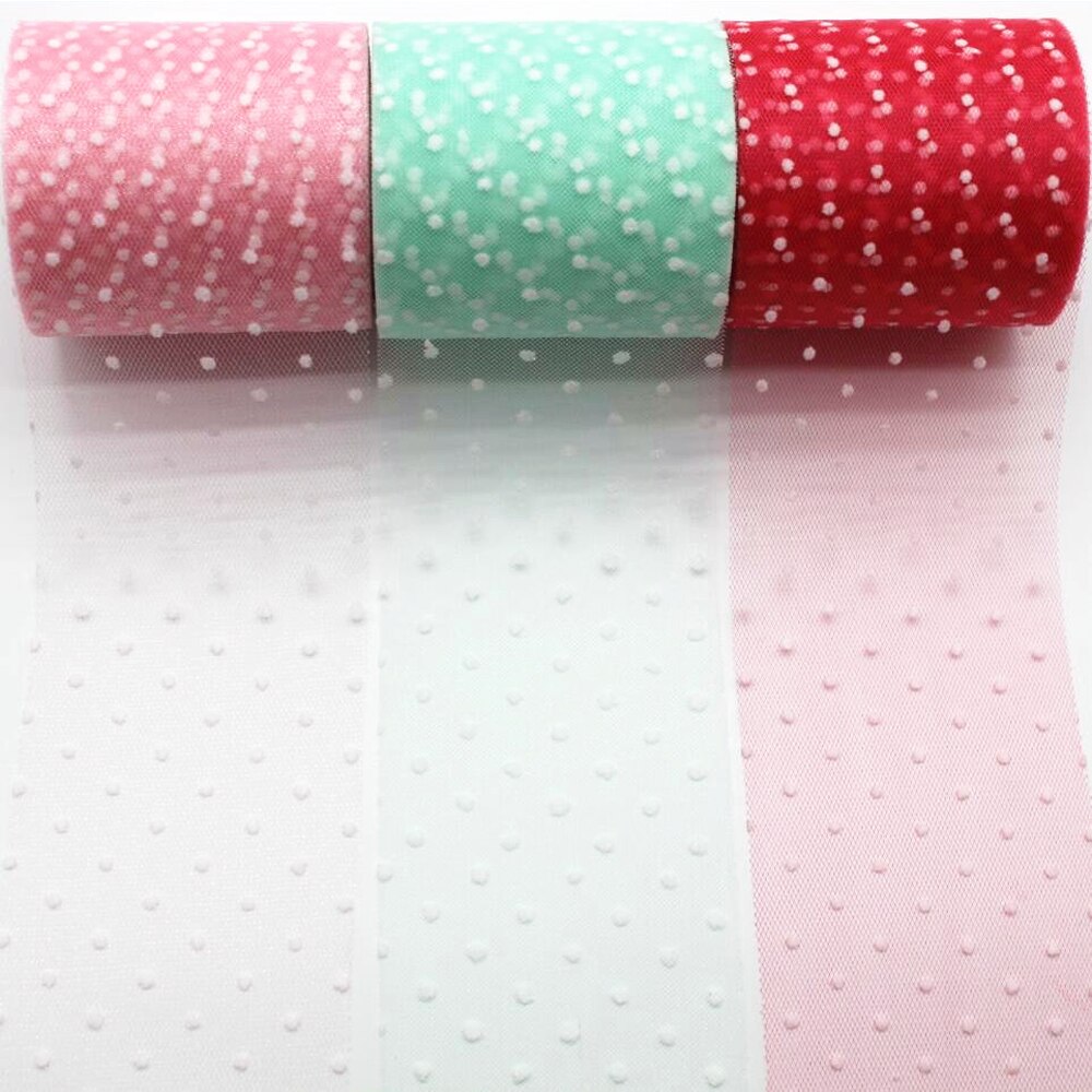 20 yards / volumen 3 '' 7.5 cm hvide prikker håndlavet materiale hovedbeklædning dekoration tutu nederdel tyl rulle 75mm bånd