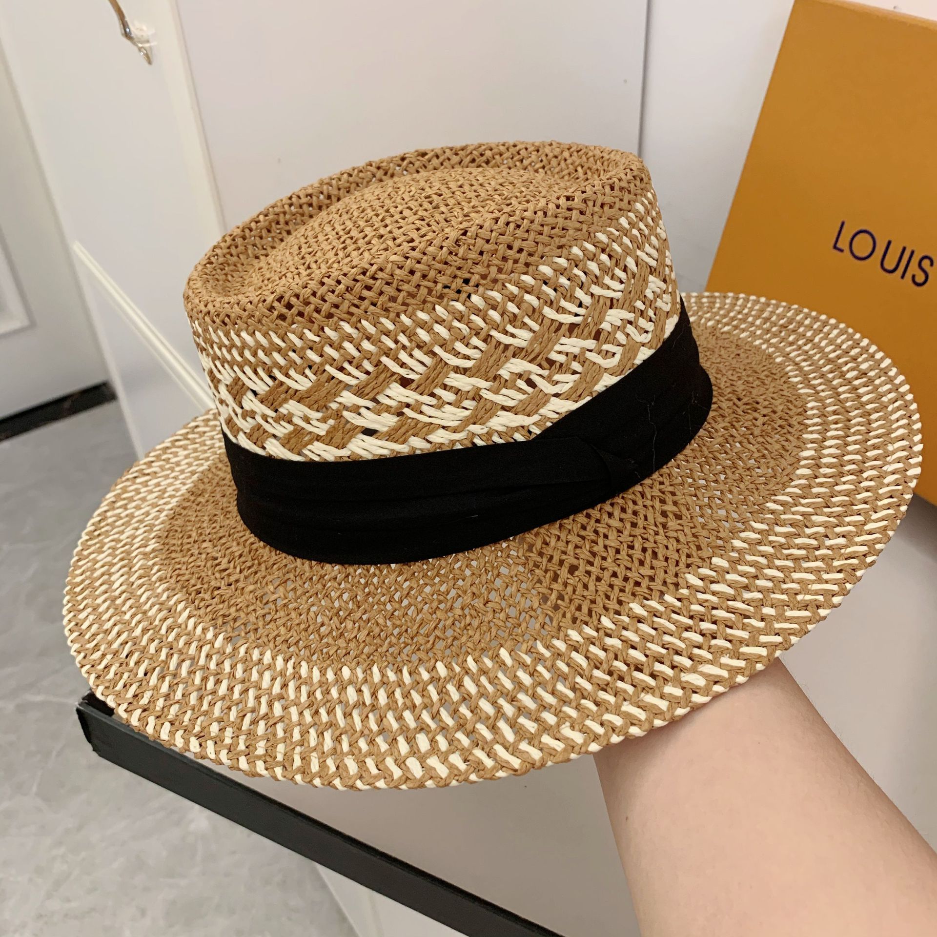 Sombrero de paja francés para mujer, gorra de paja francesa con visera cóncava, sombrero de playa hecho a mano, , verano: Caqui