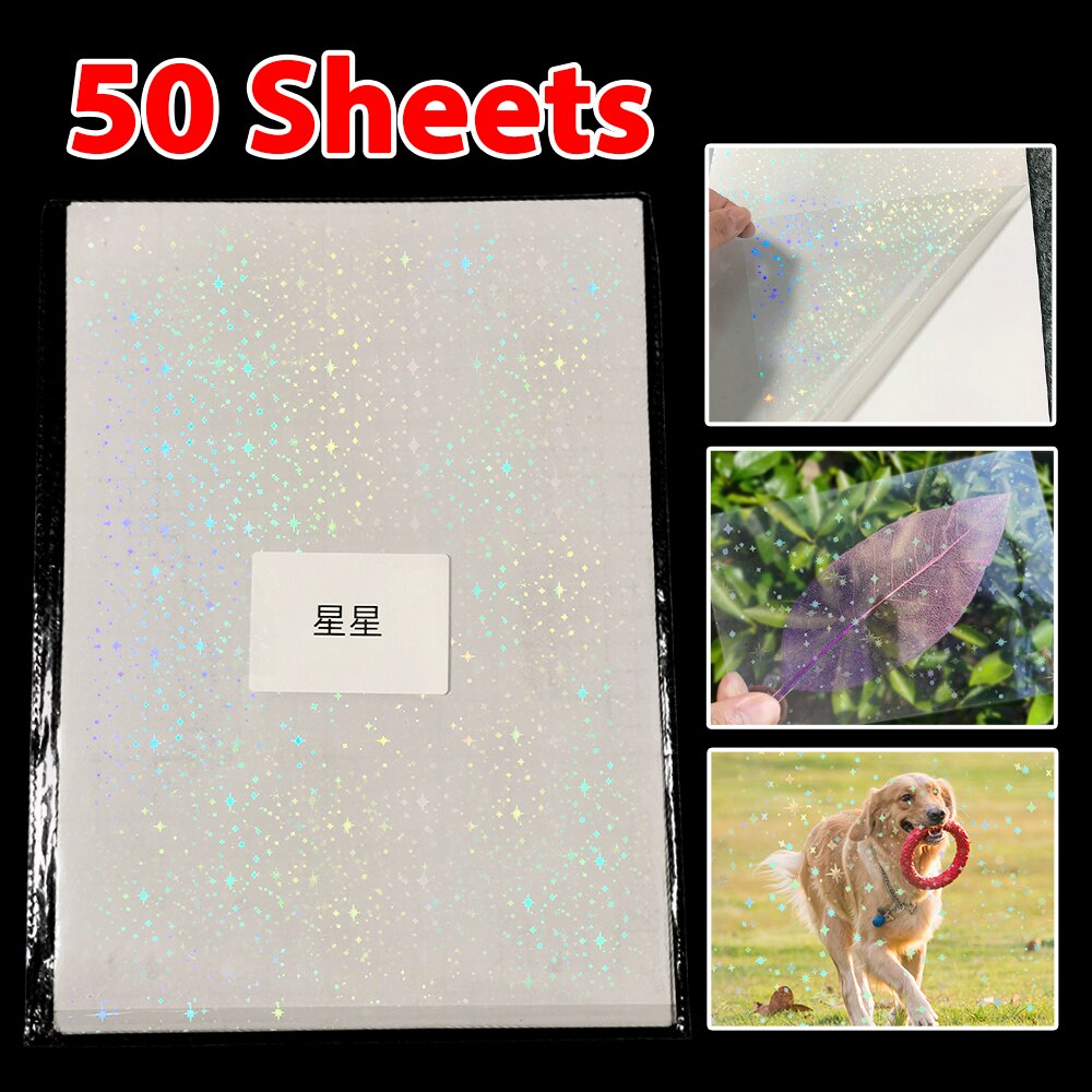 50 Sheets Cold Laminating Film A4 Adhesive Matte Film Black Star Heart Plastic Stamping On Photo Laminating Film to DIY Card: 50Sheets Star