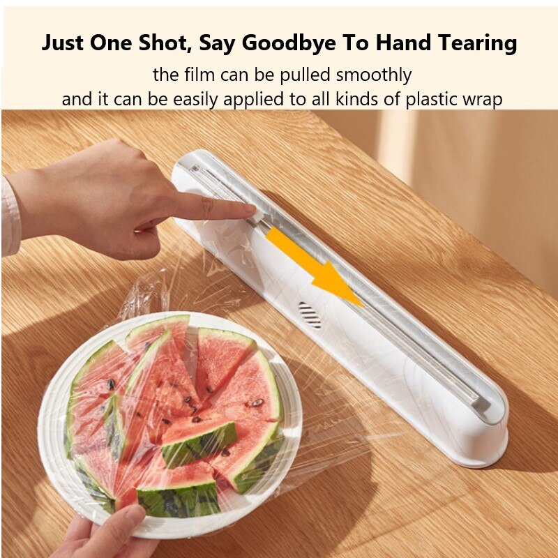 Punch-Gratis Vaststelling Eten Wrap Dispenser Cutter Met Glijbaan Cutter Verstelbare Vershoudfolie Snijder Folie Opslag Houder Keuken Tool