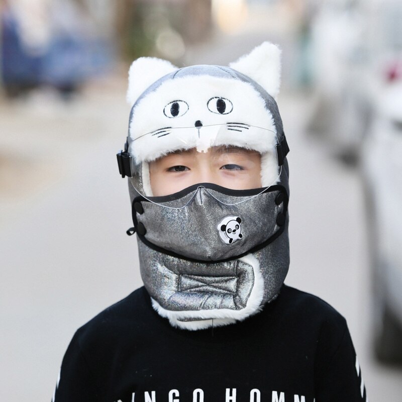 Earflap Pilot Hats and Goggles Trapper Bomber Hat Facemask Cap Bomber Hat with Full Face Ear Flap Children: C06