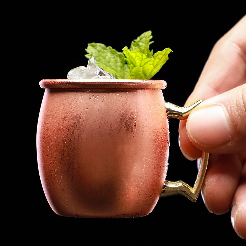 6PCS 2oz Mini Moscow Mule Mug Set Shot Glasses Set Stainless Steel Hammered Copper Plated Milk Coffee Cocktail Wine Travel Cup