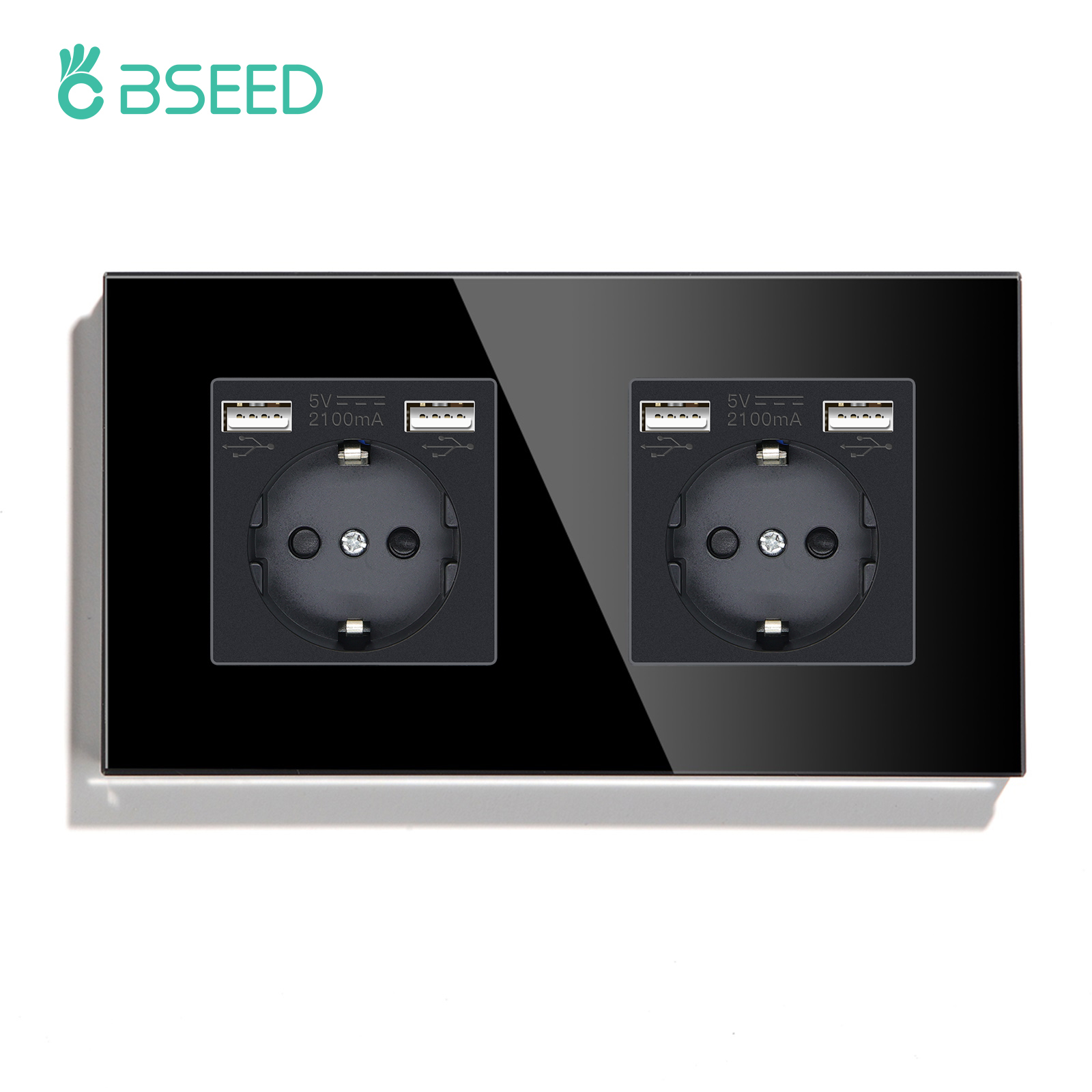 BSEED-Prise murale double standard UE, panneau en verre cristal, 3 couleurs, blanc, noir, doré, 16A, 110V-240V: TYPE 13