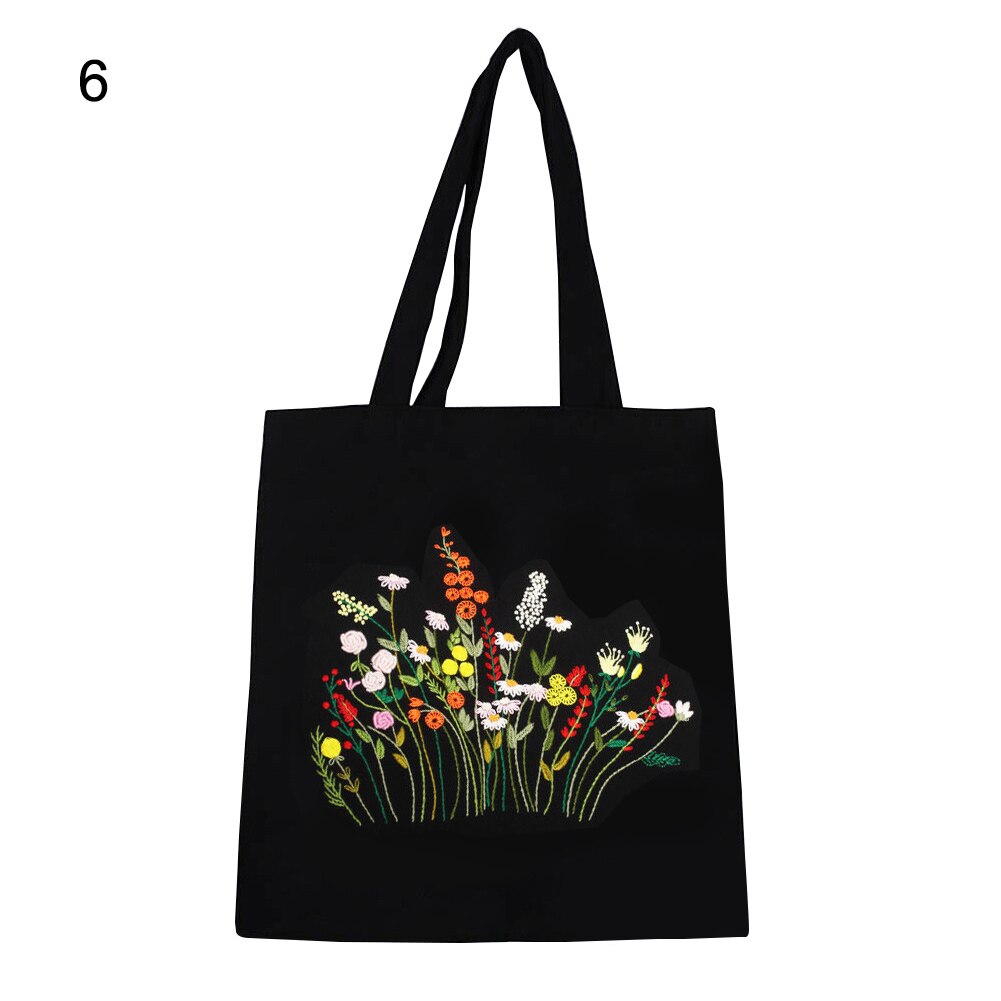 Kvinder diy blomst broderi enkelt skuldertaske lærred håndtaske indkøbspose håndarbejde korssting syning kunst håndværk kit: 6