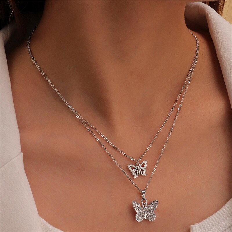 Ketting Multilayer Vlinder Stalen Schijf Gouden Hanger Ketting Voor Vrouwen Trend Vrouwelijke Sieraden Kraag: x606