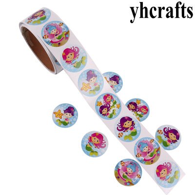 1 Roll(100PCS)/LOT pinguino adesivi di carta Ragazze regali di compleanno Per Bambini fai da te giocattoli Scuola Materna articoli di attività oggetti Decorativi di Favore: 100PCS mermaid