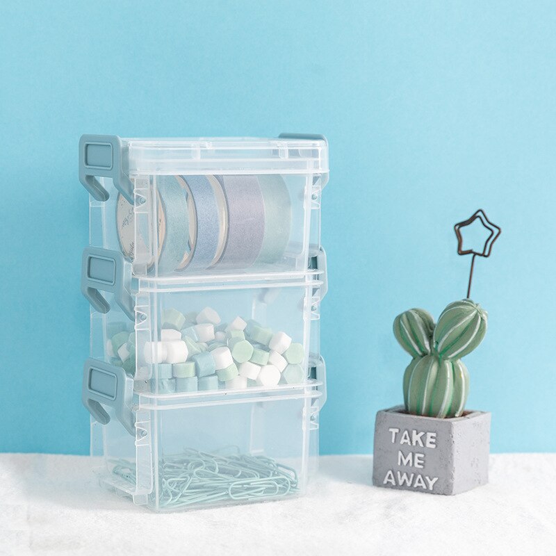Mini simple style Japanese paper tape storage box transparent sealed storage box stationery small objects kawaii storage box