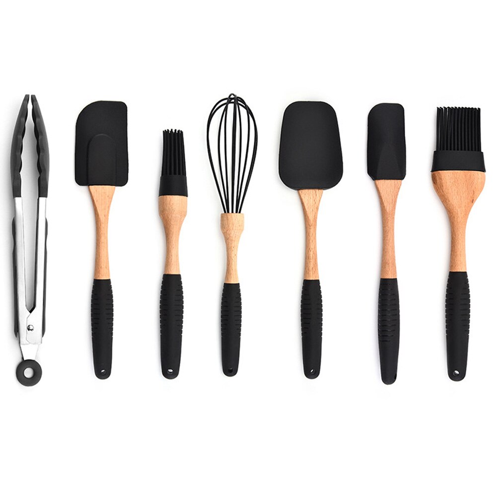 Silicone Non-stick Cooking Baking Utensils Tools Set Heat Resistant Spoon Spatula Egg Beaters Kitchen Accessories AUG889: 7 pcs