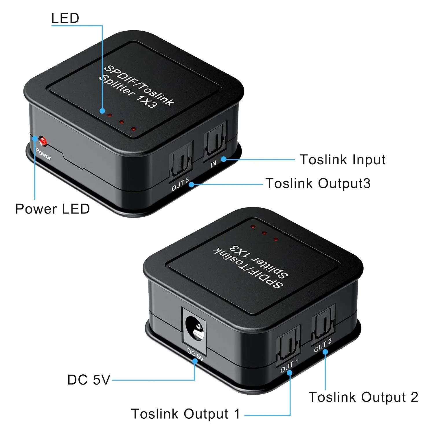 Digitale Optische Audio 1X3 Splitter, Digitale Spdif Toslink Optische Vezel Audio Splitter,1 In 3 Uit, Voor Blue-Ray Dvd Hdtv