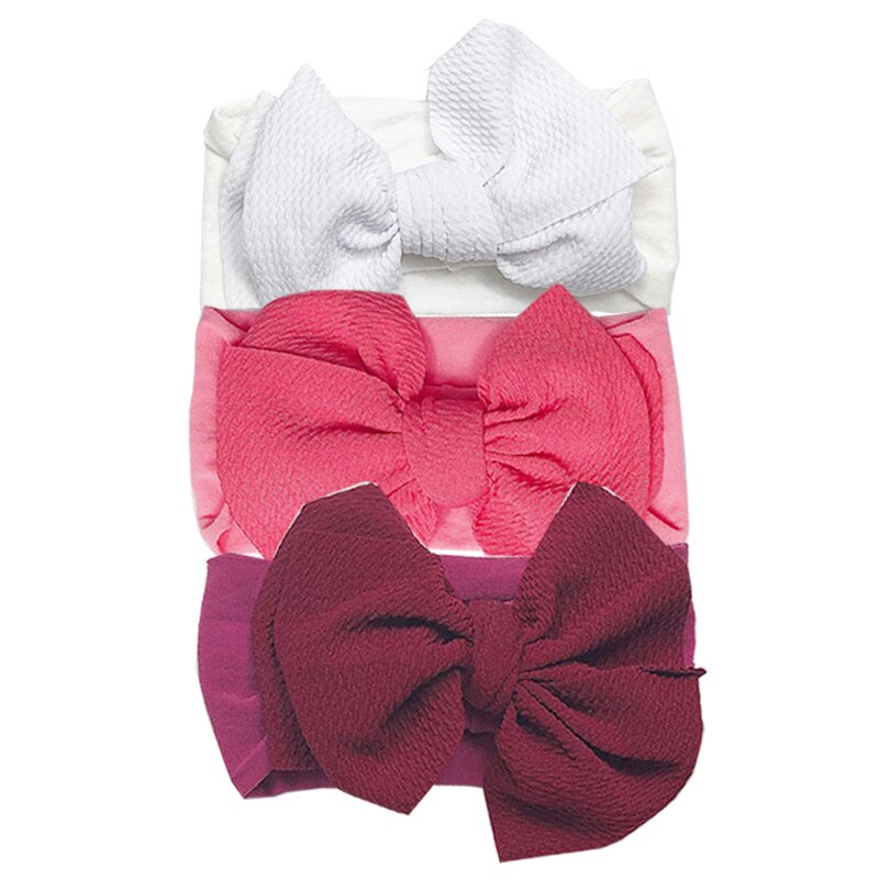 3Pcs/set Big Bows Baby Girl Headband Soft Elastic Nylon Baby Headband Solid Color Toddler Infant Girls Hair Accessories