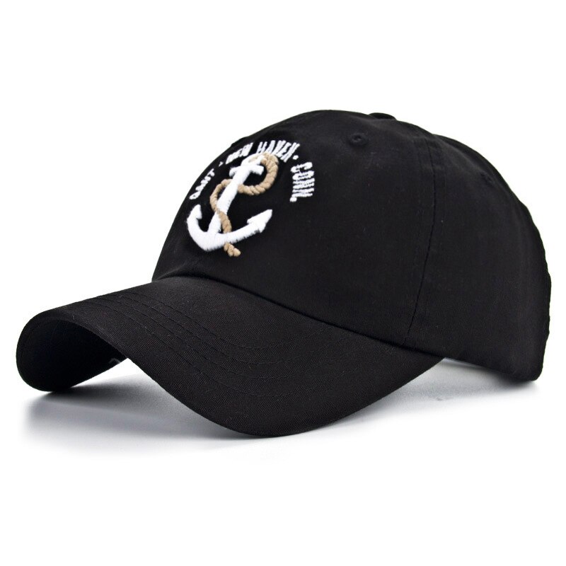 Gorra de béisbol con bordado de ancla pequeña para hombre, gorro de algodón de , para exteriores, sombrilla: Negro