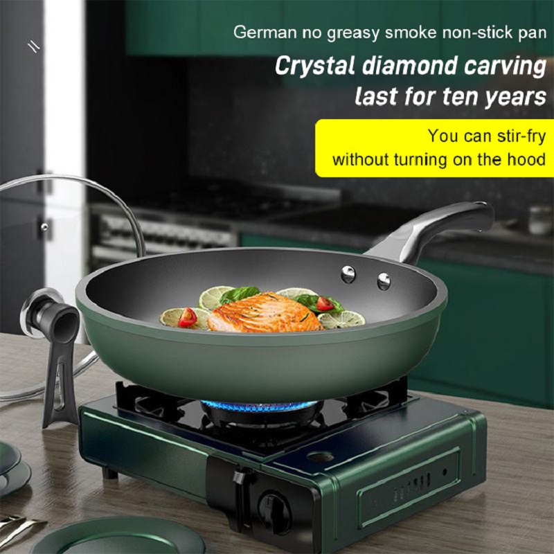 Smokeless kitchen wok 28cm honeycomb non-stick pan stainless steel wok anti-scalding handle with lid kitchen antibacterial wok