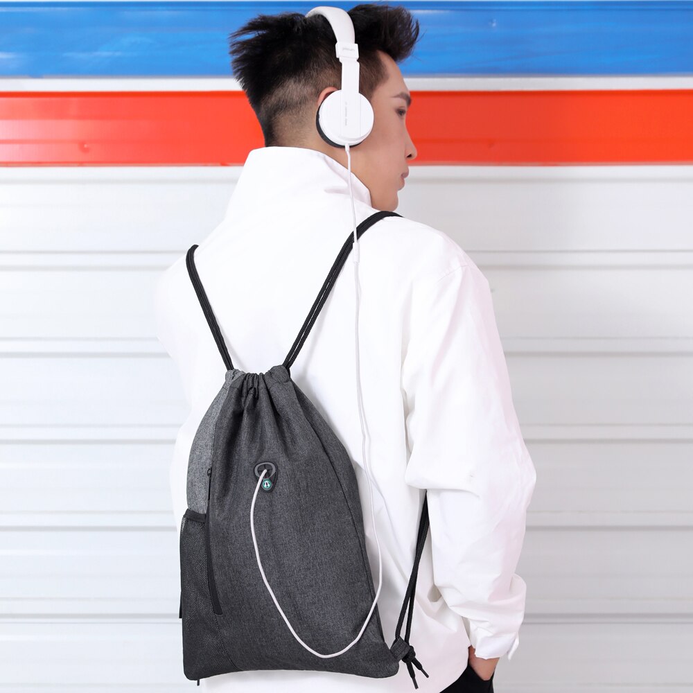 Gym Sack with Earphones Jack Drawstring Backpack Water-resistant Drawstring Bucket Bag Light Sack for Adults and Teenagers Kids