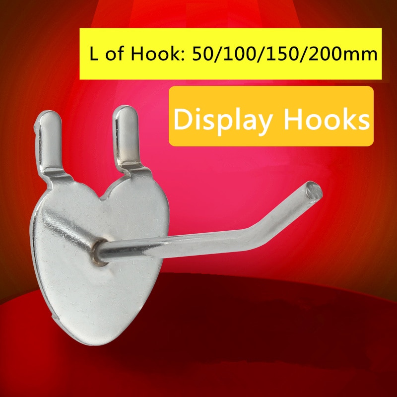 5pcs Display Hooks Single Line Cold-rolled Steel Pegboard Hooks 50/100/150/200mm Hook for Supermarket Shop Wire Dia.3.5mm