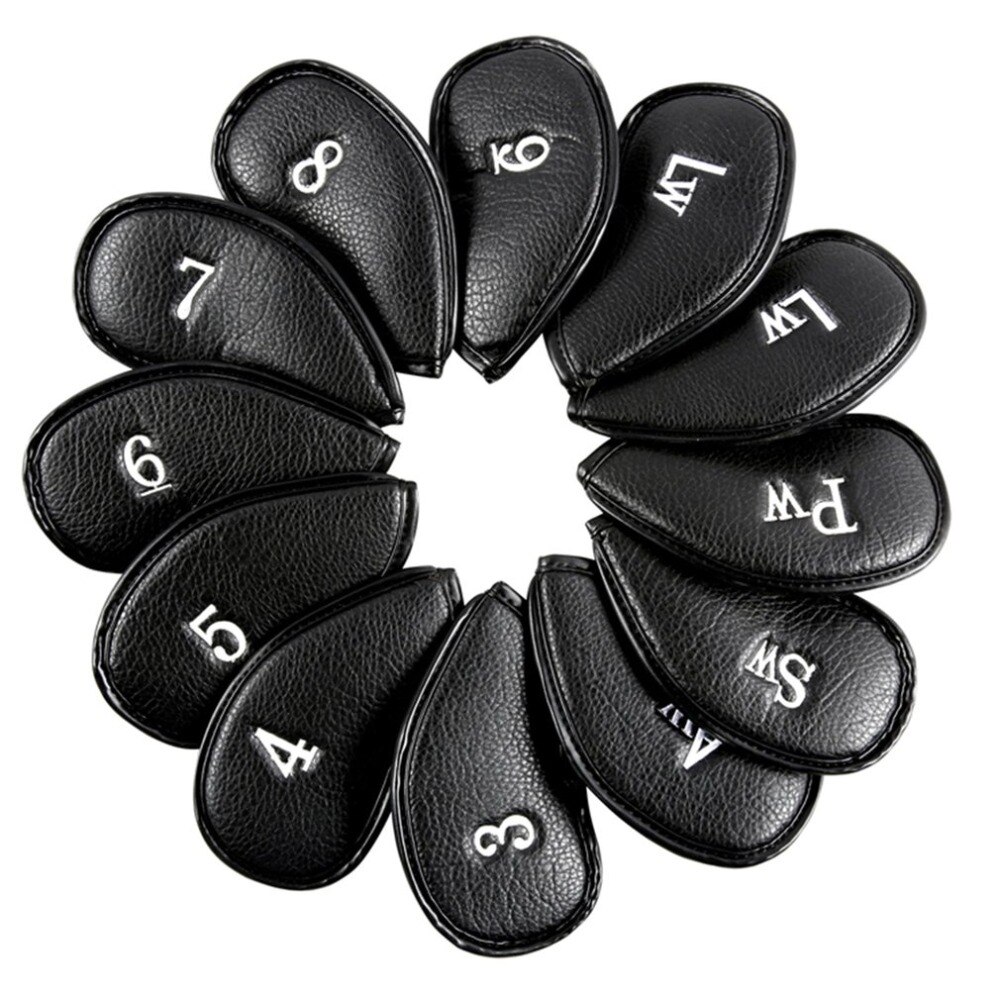 12PCS Litchi Stria PU Leather Head Cover voor Golf Iron Club Putter Headcover Set 3-SW Universele Iron Club Headcovers