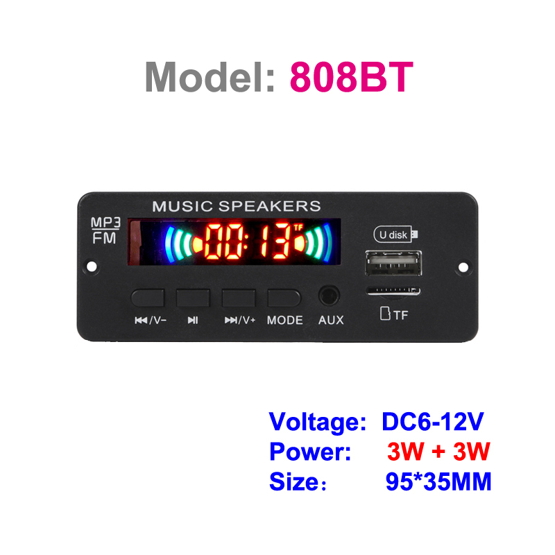 2*25w amplificador bluetooth mp3 placa decodificadora carro mp3 player módulo de gravação usb rádio fm aux para alto-falante áudio handsfree diy: Dourado