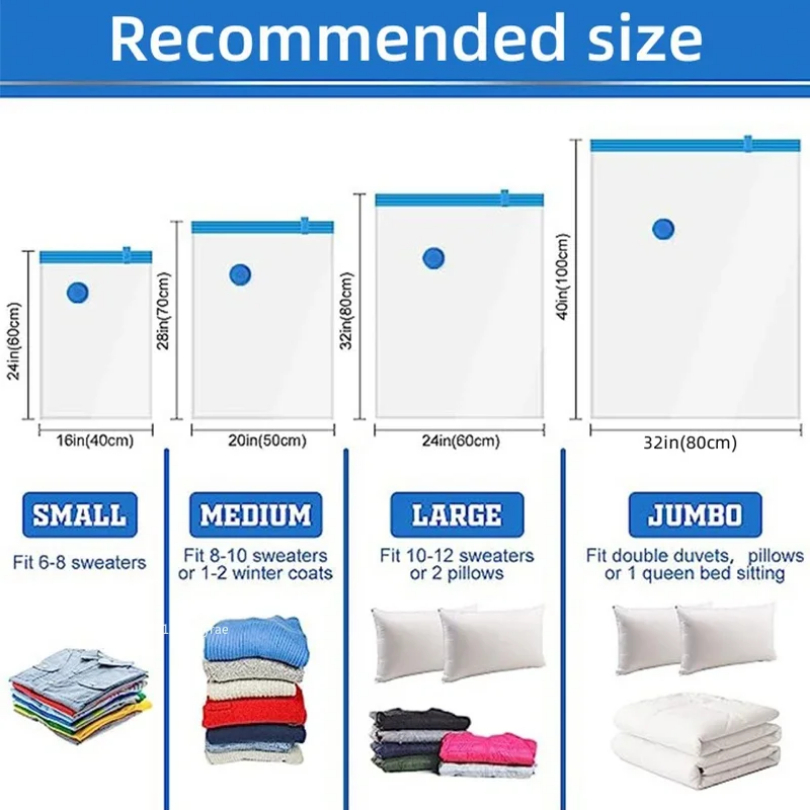 3/5PCS Vacuum Storage Bags For Clothes,Bedding,Space Saving Bags Storage Vacuum Seal Packet,Folding Compressed Organizer Bag