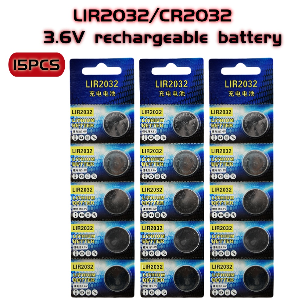 LIR2032 Rechargeable Battery 2032 Lithium charging Can Replace 3.6v 40mAH CR2032 for watches Coin Battery: WHITE