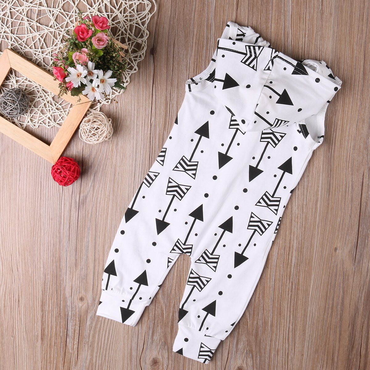 Baby Kleidung Pfeil Druck Strampler Neugeborenen Kinder Kleidung Junge Mädchen Overall Baby Strampler Mit Kapuze Sleeveless Insgesamt 0-24 mt
