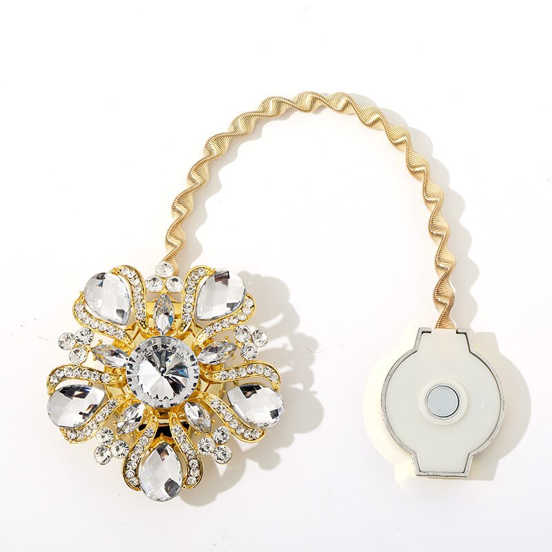 Bloemvormige magneetgordijn tieback ringen lente strass staaldraad magnetische gordijngesp clips raamhouder accessoires: green