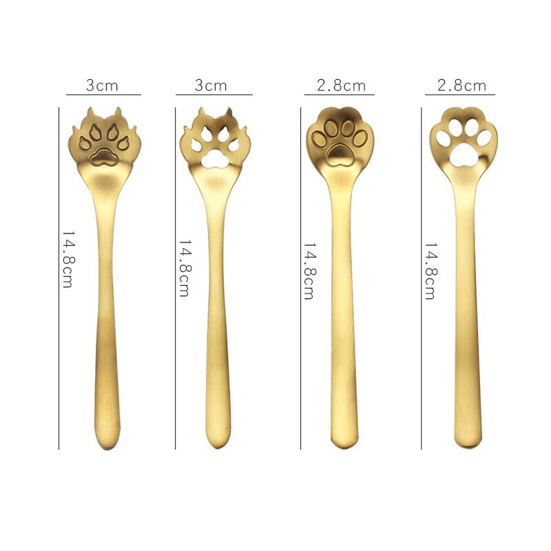 304 Stainless Steel Cat Dog Paw Claw Coffee Tea Milk Spoons Hollow Dessert Spoon Stirring Gold Spoon Cute Kitchen Tools