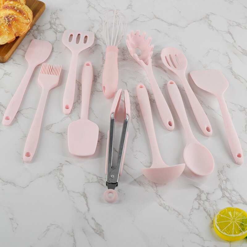 Roze Siliconen Keukengerei Sets Kawaii Voor Gerechten Gereedschap Accessoires Hoge Temperatuur Weerstand Vrij Combineren