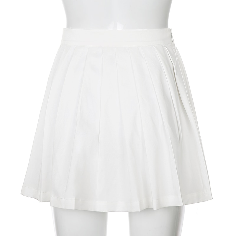 Kvinders mini tennis nederdel brevprint plisserede nederdele afslappet grundlæggende hvide solide tøj nederdele femme afslappet sports nederdele