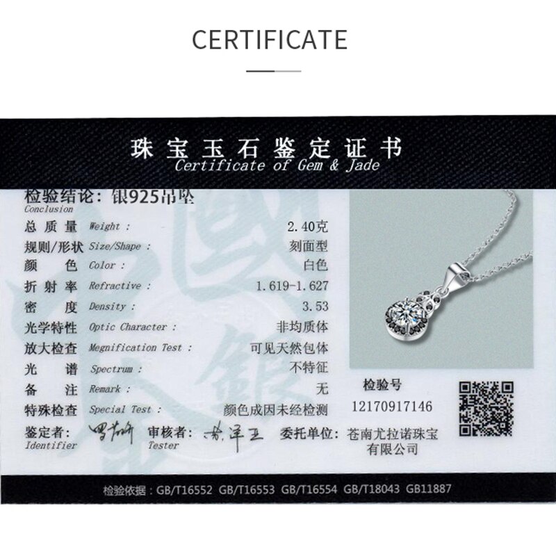 Echte 100% 925- reihige verlobungsketten aus sterlingsilber mit anhängern aus schwarzem und weißem stein für damen, bijoux  p146