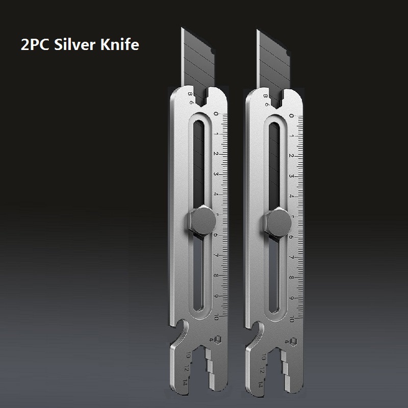 Mes Roestvrij Staal, 4 In 1 Multifunctionele Afbreeksleutel Van Industriële , 18Mm Zware Lederen Behangsnijder: Black